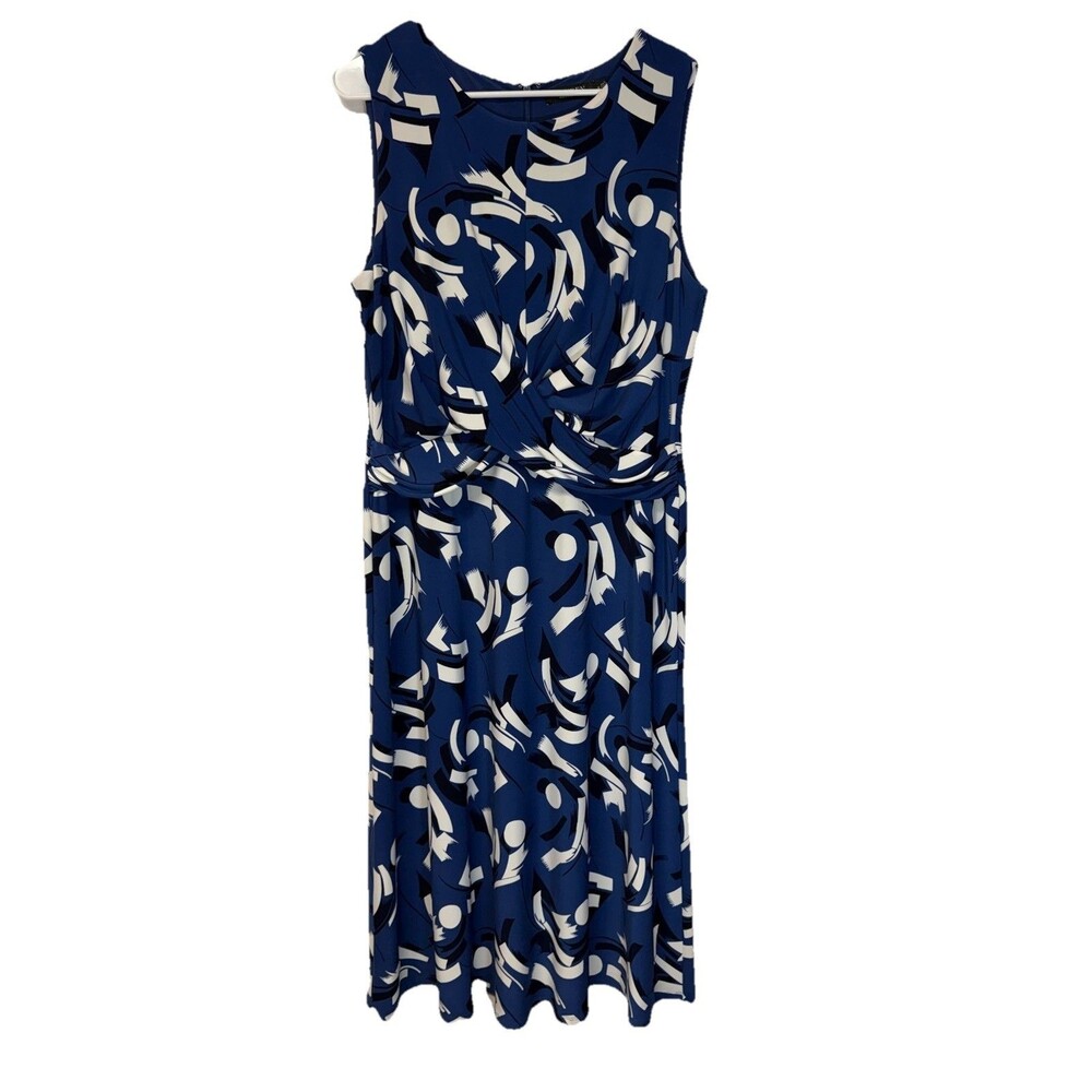 Lauren Ralph Lauren Women' Floral Twist Front Jersey Dress Midi Lined Blue Sz 14